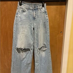 American Eagle Outfitters Light Blue Distressed Flare Jeans